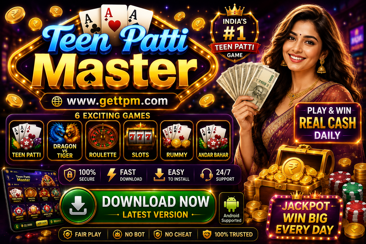 Play the ultimate Teen Patti Master card game online with real players and exciting bonuses.