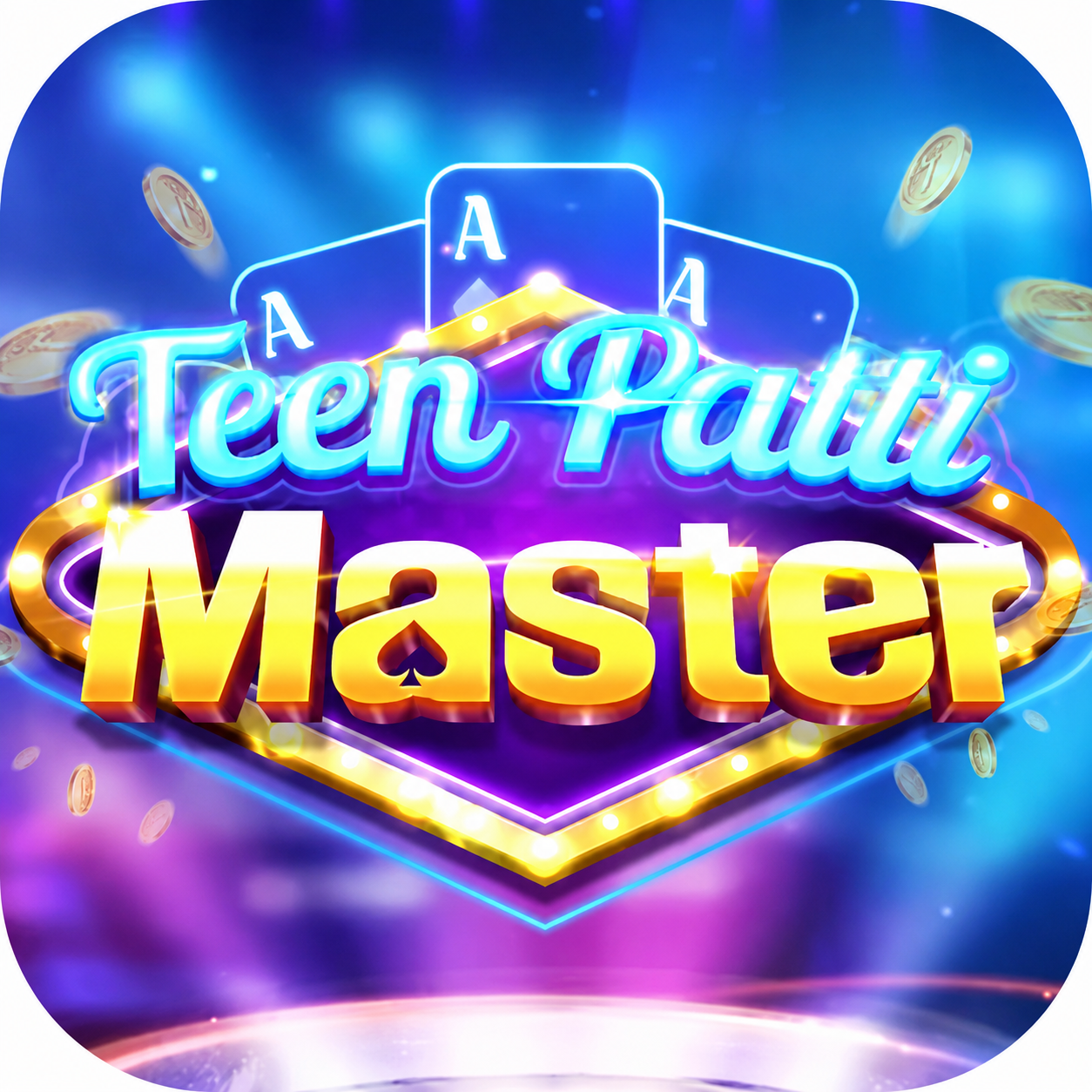 Teen Patti Master Download 2026 official app logo with glowing cards, gold coins, and casino-style design